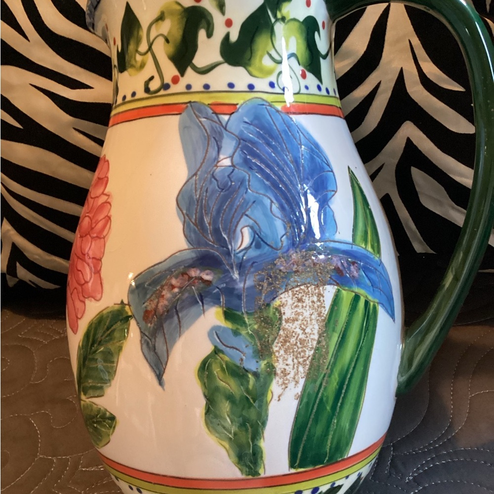 Vintage Blue Design, Inc. large ceramic floral pitcher, height 10”Collectors ite